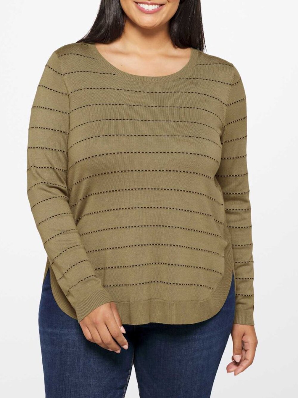 Lety & Me December Side Button Detail Sweater Olive Plus 2X
